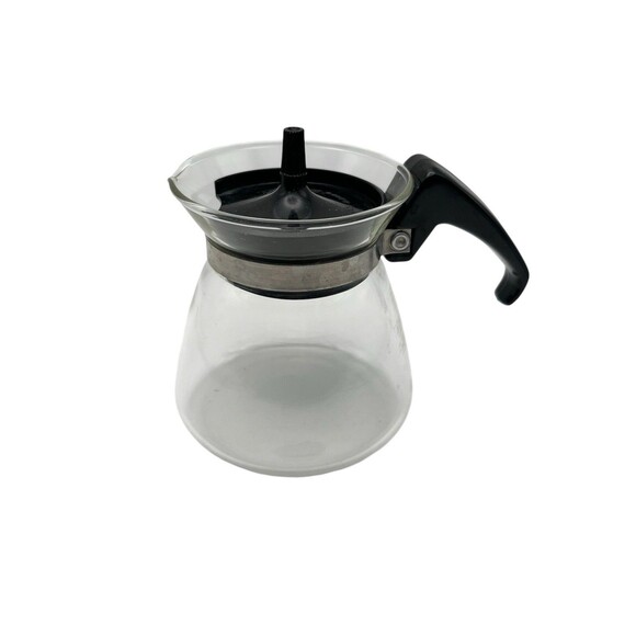 Vintage Clear Glass Pyrex #802 Small 4″ Coffee Pot Black Top Handle Corning USA - Picture 1 of 6